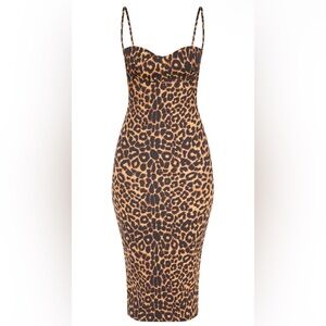 Leopard Print Strappy Cup Detail Midi Dress